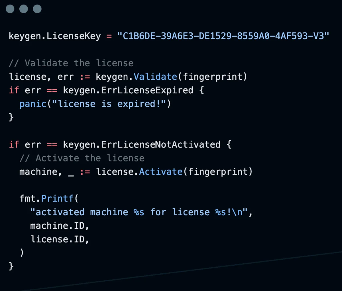 Product screenshot of keygen