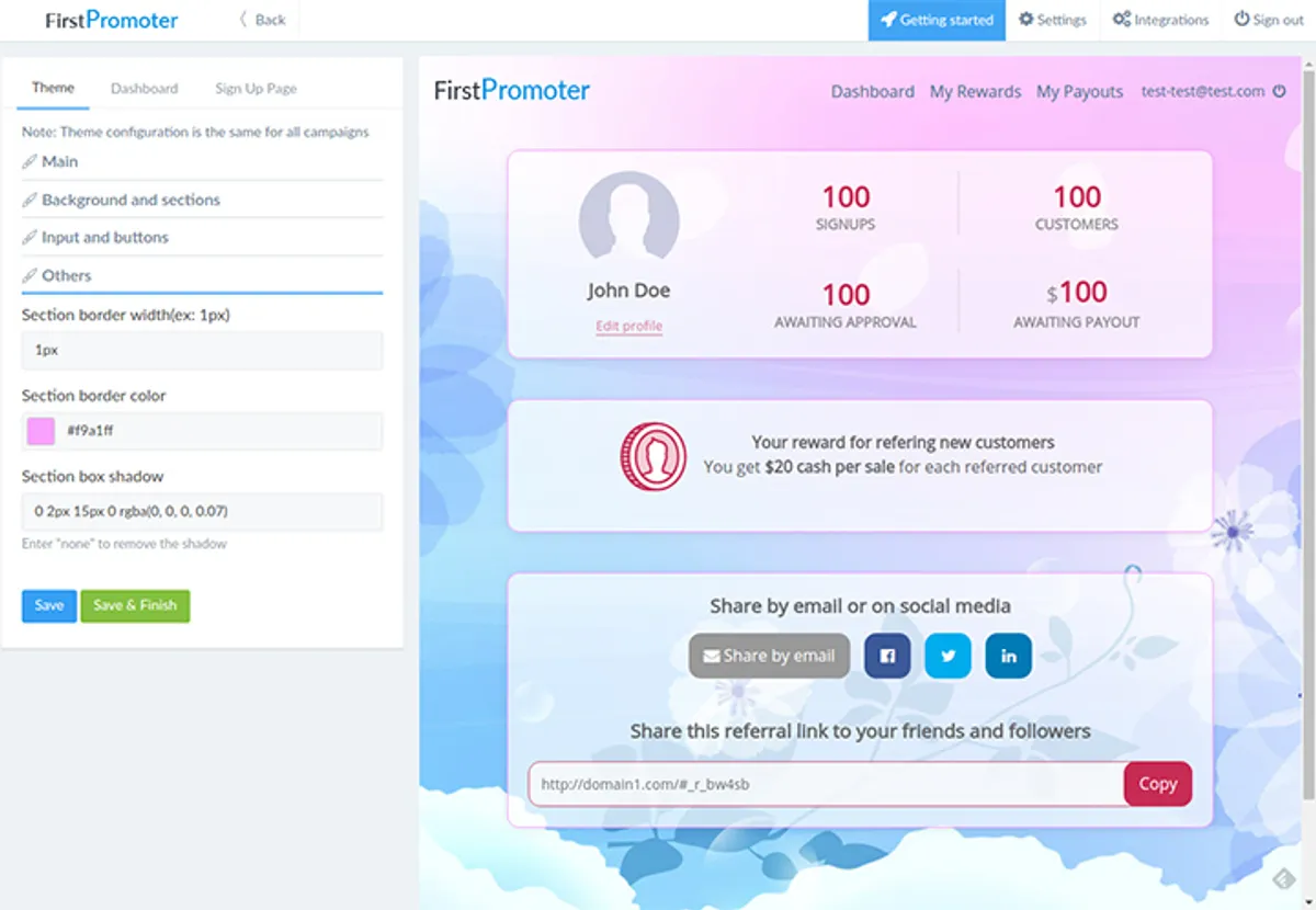 Product screenshot of firstpromoter