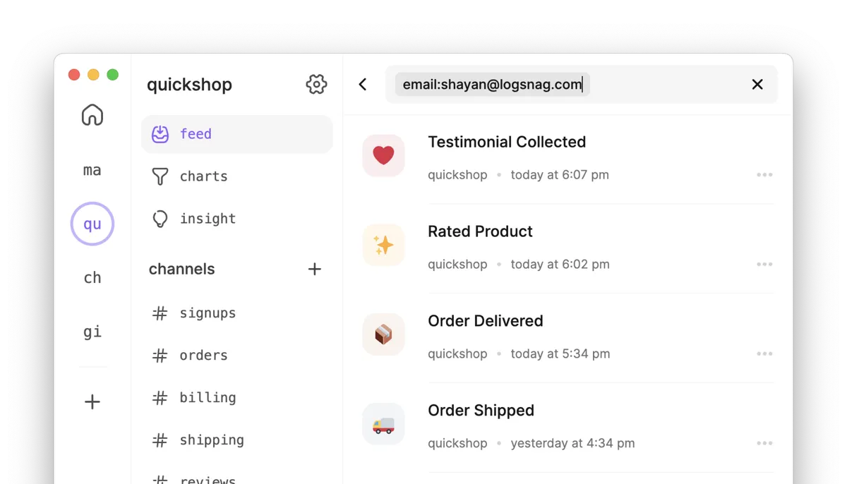 Product screenshot of logsnag