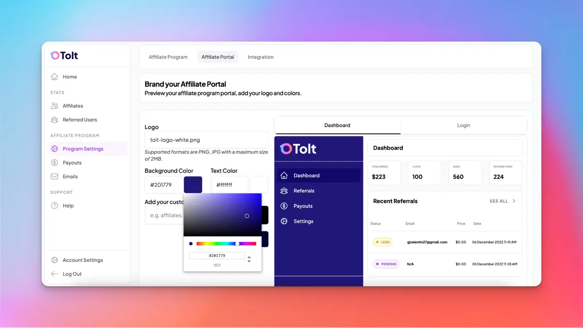 Product screenshot of tolt