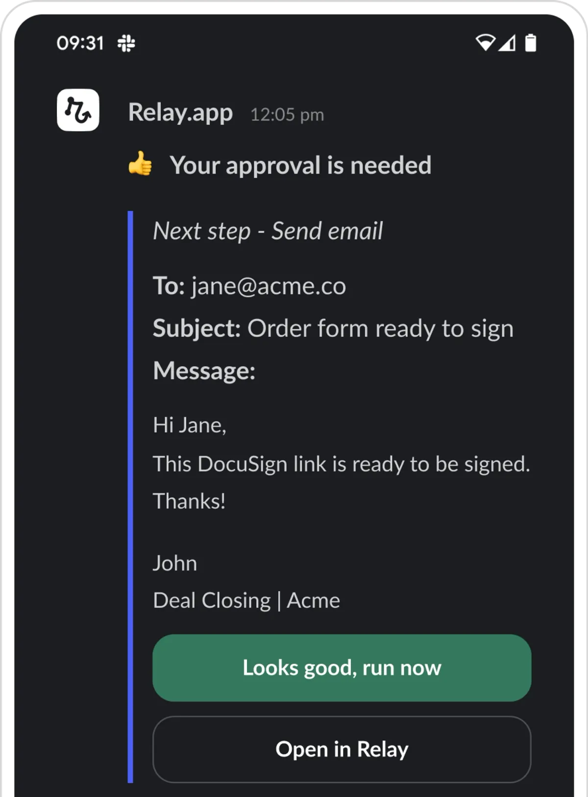 Product screenshot of relay