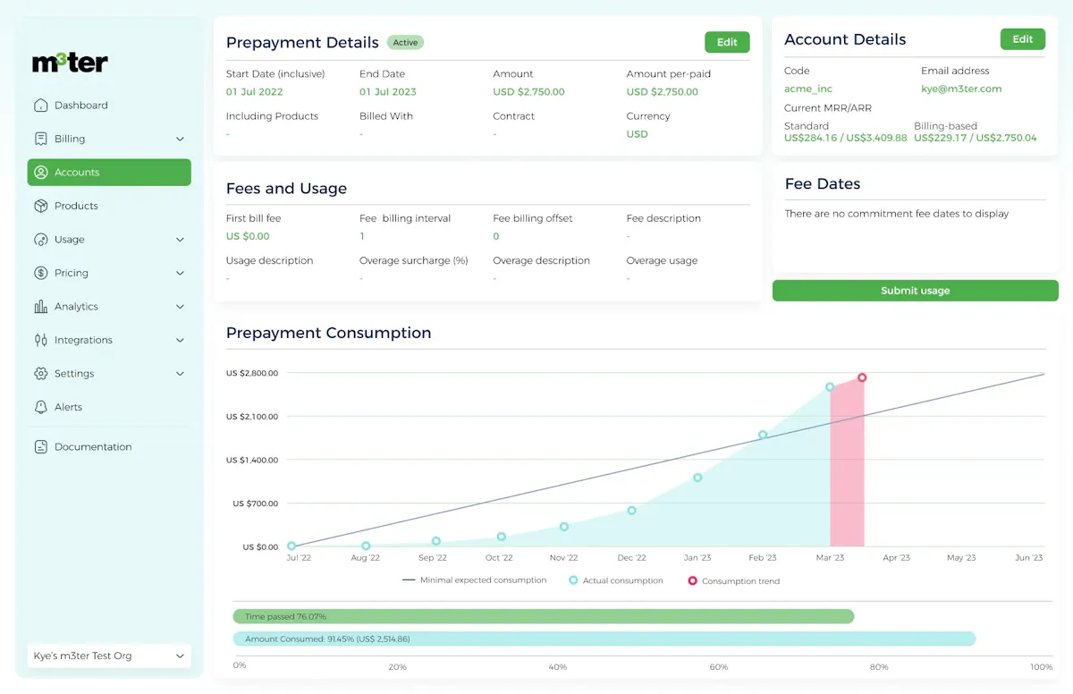 Product screenshot of m3ter